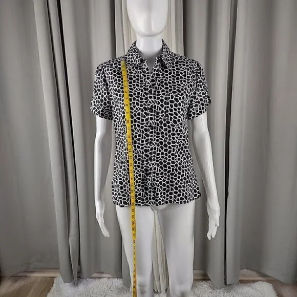 Kim Rogers Petite 100% Linen Black White Pattern Button Down Shirt Size PS - Picture 5 of 11